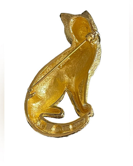 - Vintage Gold plated Crystal Christian Dior Rare Cat kitty brooch