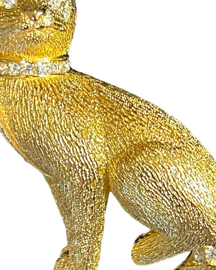 - Vintage Gold plated Crystal Christian Dior Rare Cat kitty brooch
