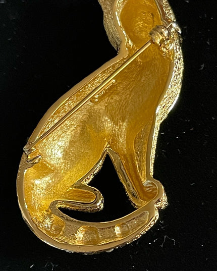 - Vintage Gold plated Crystal Christian Dior Rare Cat kitty brooch