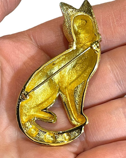 - Vintage Gold plated Crystal Christian Dior Rare Cat kitty brooch