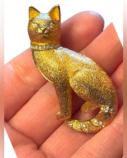 - Vintage Gold plated Crystal Christian Dior Rare Cat kitty brooch