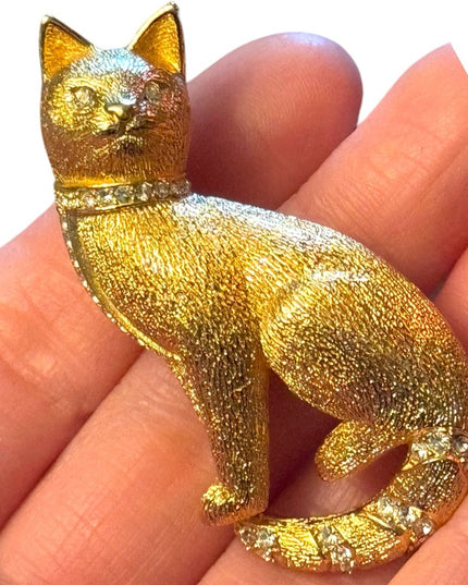 - Vintage Gold plated Crystal Christian Dior Rare Cat kitty brooch