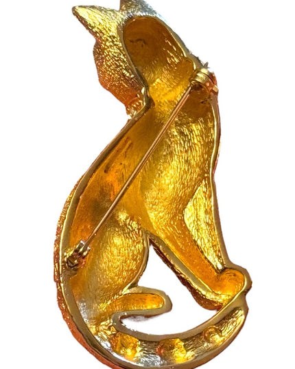 - Vintage Gold plated Crystal Christian Dior Rare Cat kitty brooch