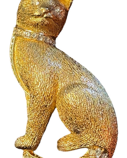 - Vintage Gold plated Crystal Christian Dior Rare Cat kitty brooch
