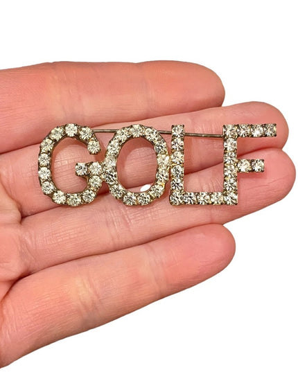 Vintage rhinestone crystal brooch “GOLF” silver finish