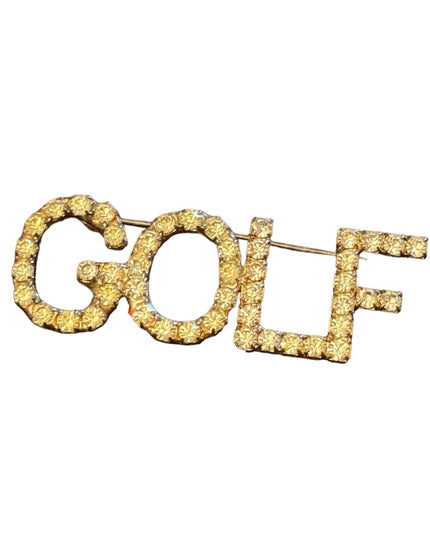 Vintage rhinestone crystal brooch “GOLF” silver finish