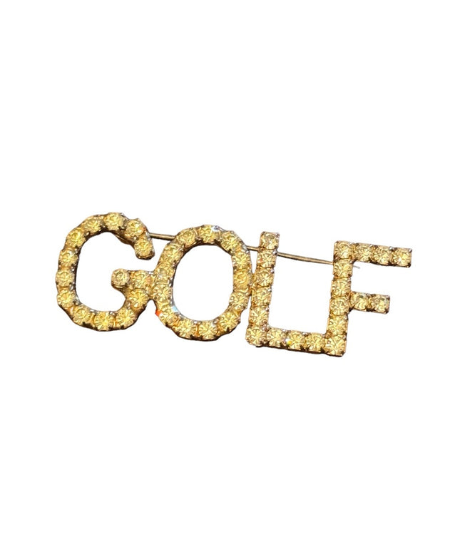 Vintage rhinestone crystal brooch “GOLF” silver finish