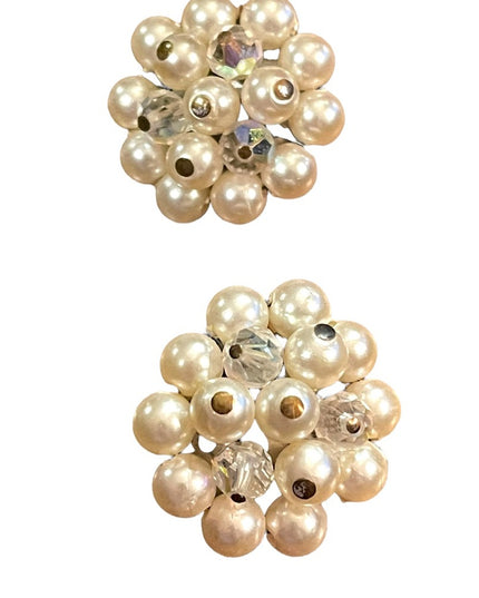 Vintage silver finish Faux pearl crystal vintage Laguna clip on earrings