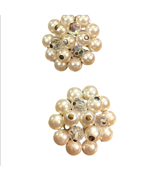 Vintage silver finish Faux pearl crystal vintage Laguna clip on earrings