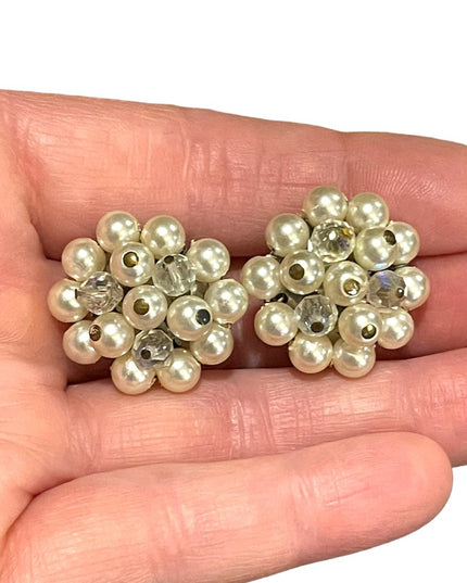 Vintage silver finish Faux pearl crystal vintage Laguna clip on earrings