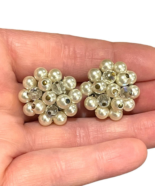 Vintage silver finish Faux pearl crystal vintage Laguna clip on earrings
