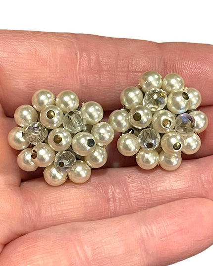 Vintage silver finish Faux pearl crystal vintage Laguna clip on earrings