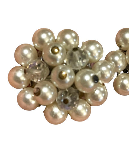 Vintage silver finish Faux pearl crystal vintage Laguna clip on earrings