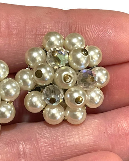 Vintage silver finish Faux pearl crystal vintage Laguna clip on earrings