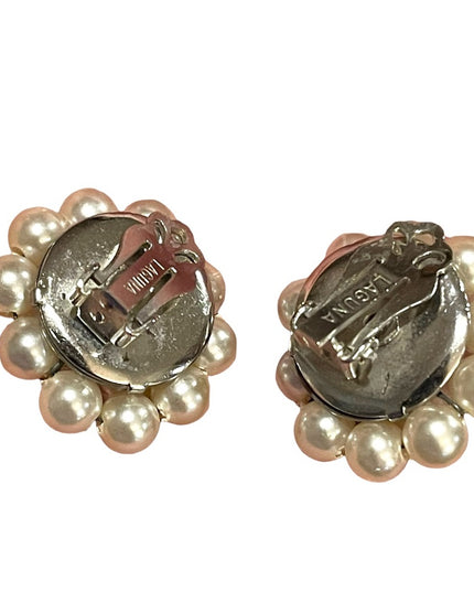 Vintage silver finish Faux pearl crystal vintage Laguna clip on earrings