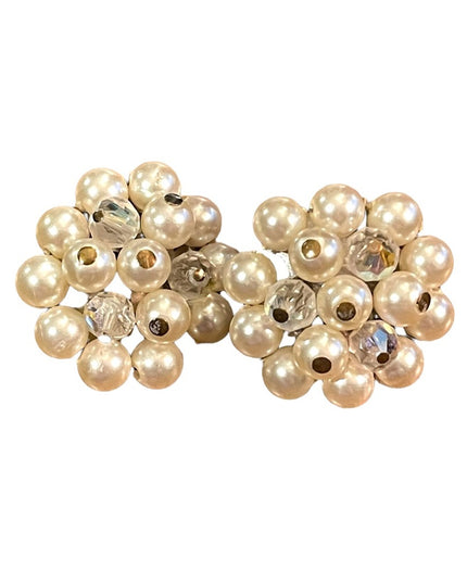 Vintage silver finish Faux pearl crystal vintage Laguna clip on earrings