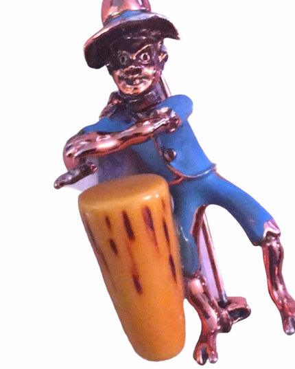 Vintage Bakelite drummer copper finish enameld brooch Charles Worth book piece