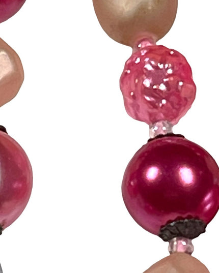 Vintage 1950s 4 strand glass crystal  and faux pink pearl necklace heavy