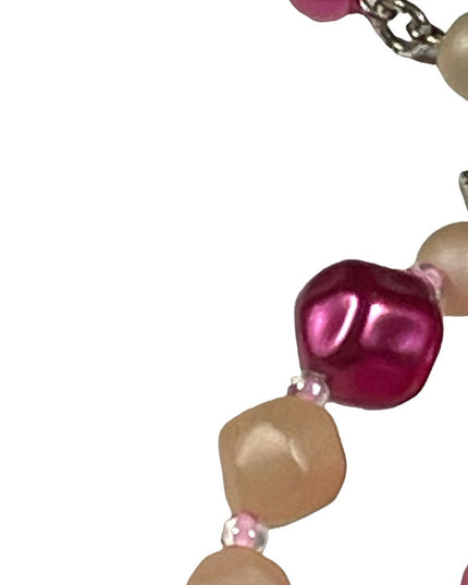 Vintage 1950s 4 strand glass crystal  and faux pink pearl necklace heavy