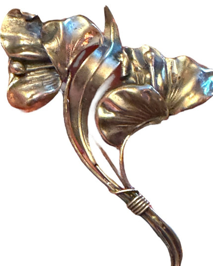 Victorian ornate Sterling silver 925 etched large flower brooch Art Nouv…