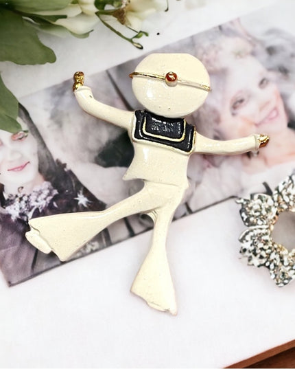 Vintage white enameled sailor brooch 1950s sailing nautical