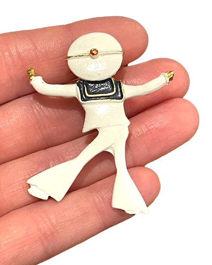 Vintage white enameled sailor brooch 1950s sailing nautical