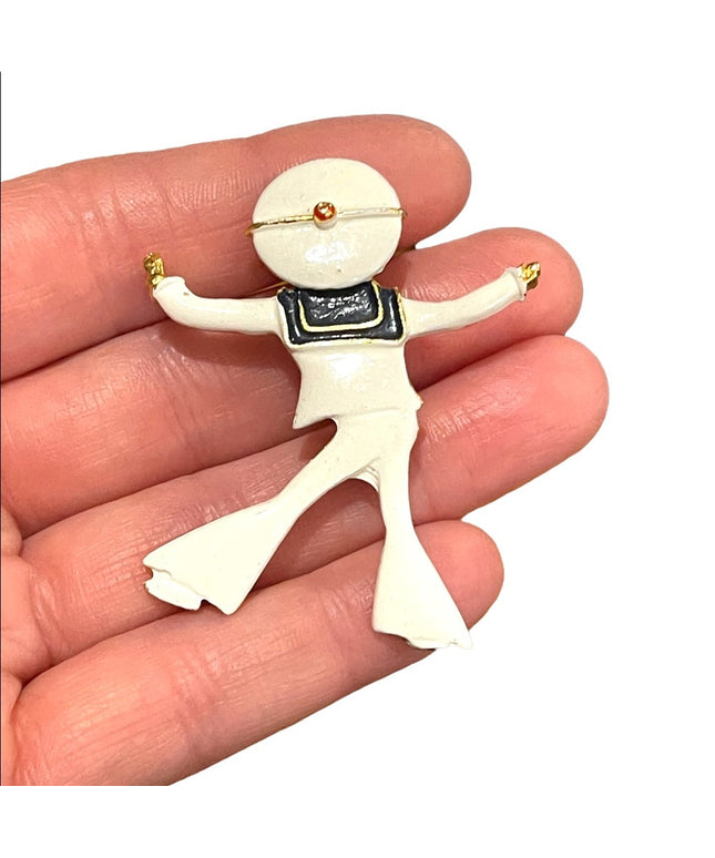 Vintage white enameled sailor brooch 1950s sailing nautical
