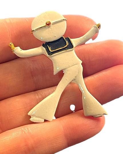 Vintage white enameled sailor brooch 1950s sailing nautical