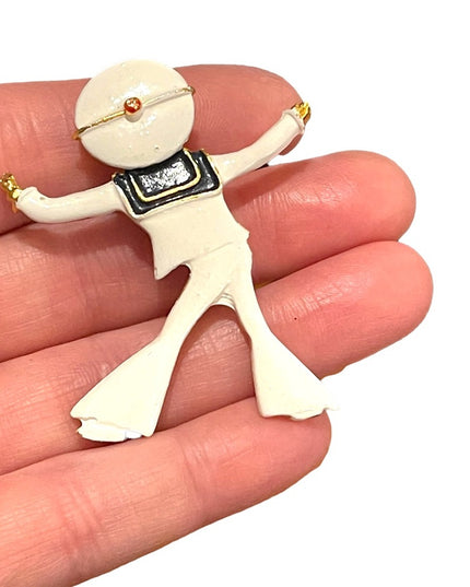 Vintage white enameled sailor brooch 1950s sailing nautical