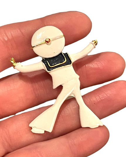 Vintage white enameled sailor brooch 1950s sailing nautical