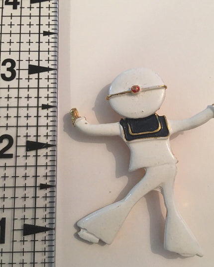 Vintage white enameled sailor brooch 1950s sailing nautical