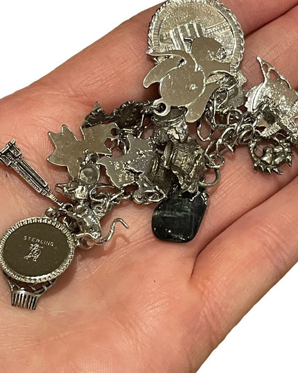 Vintage sterling silver  925 Charm bracelet 19 charms