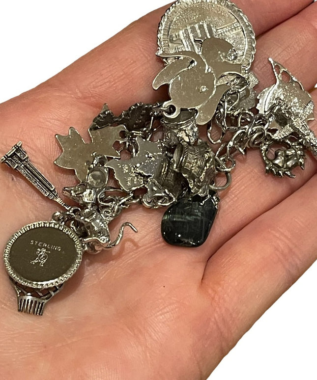 Vintage sterling silver  925 Charm bracelet 19 charms