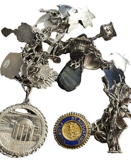 Vintage sterling silver  925 Charm bracelet 19 charms