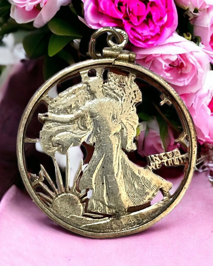 Vintage 1943 Sterling Silver 925 Liberty dollar necklace pendant coin