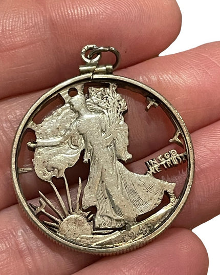 Vintage 1943 Sterling Silver 925 Liberty dollar necklace pendant coin