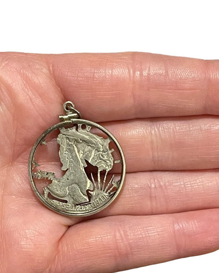 Vintage 1943 Sterling Silver 925 Liberty dollar necklace pendant coin