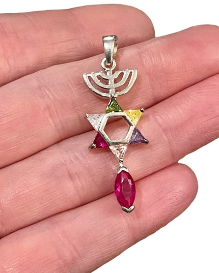 Vintage sterling silver 925 Messianic pendant crystals
