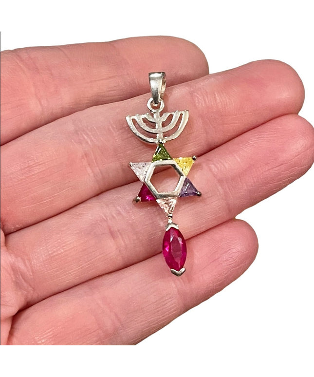 Vintage sterling silver 925 Messianic pendant crystals