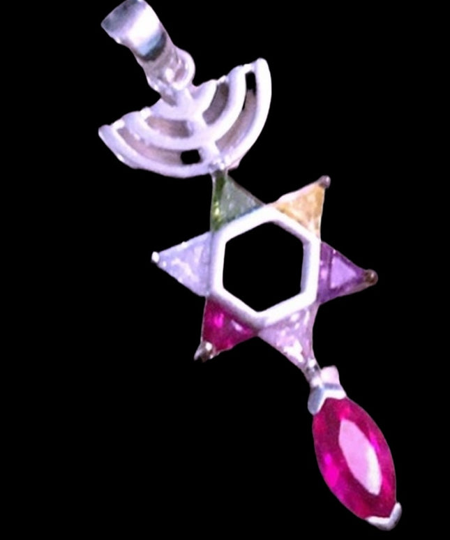 Vintage sterling silver 925 Messianic pendant crystals
