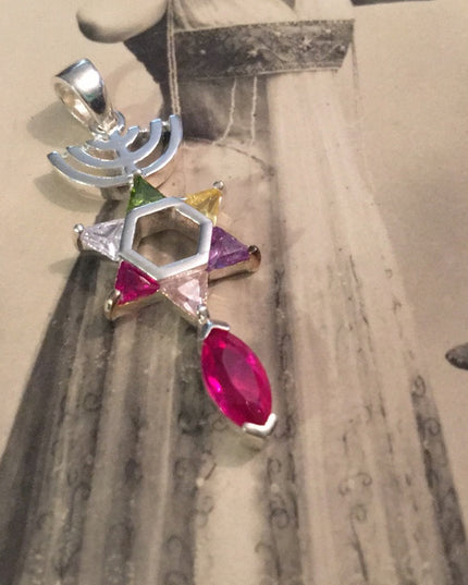 Vintage sterling silver 925 Messianic pendant crystals