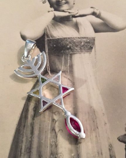 Vintage sterling silver 925 Messianic pendant crystals