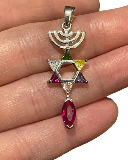 Vintage sterling silver 925 Messianic pendant crystals
