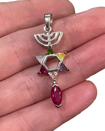 Vintage sterling silver 925 Messianic pendant crystals