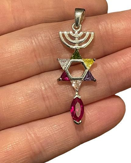 Vintage sterling silver 925 Messianic pendant crystals