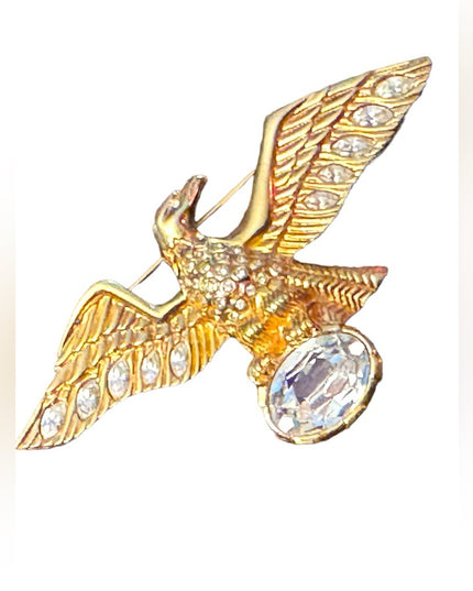 Vintage Swarovski 1980s majestic bald Eagle brooch (swan) Authentic gold finish
