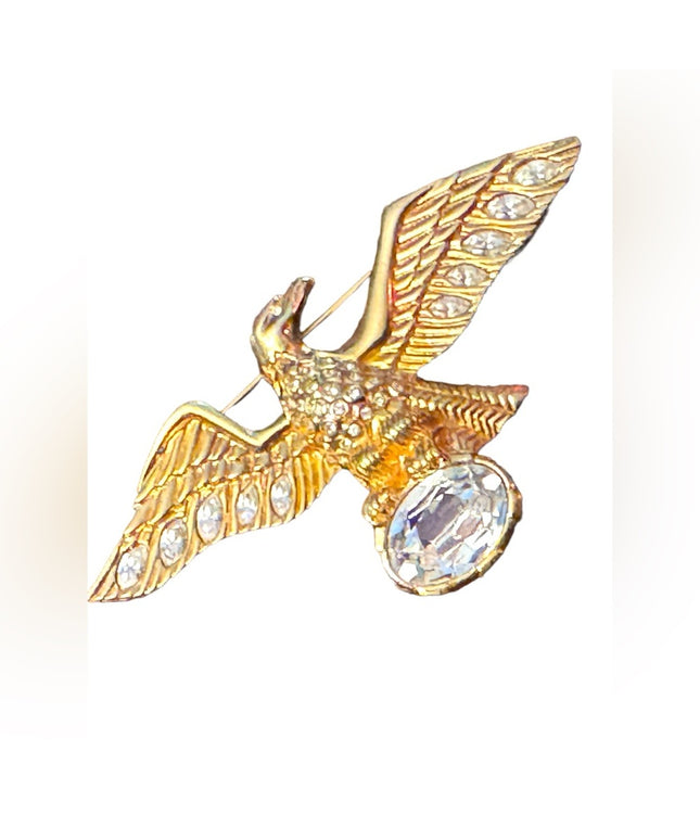 Vintage Swarovski 1980s majestic bald Eagle brooch (swan) Authentic gold finish