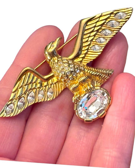 Vintage Swarovski 1980s majestic bald Eagle brooch (swan) Authentic gold finish