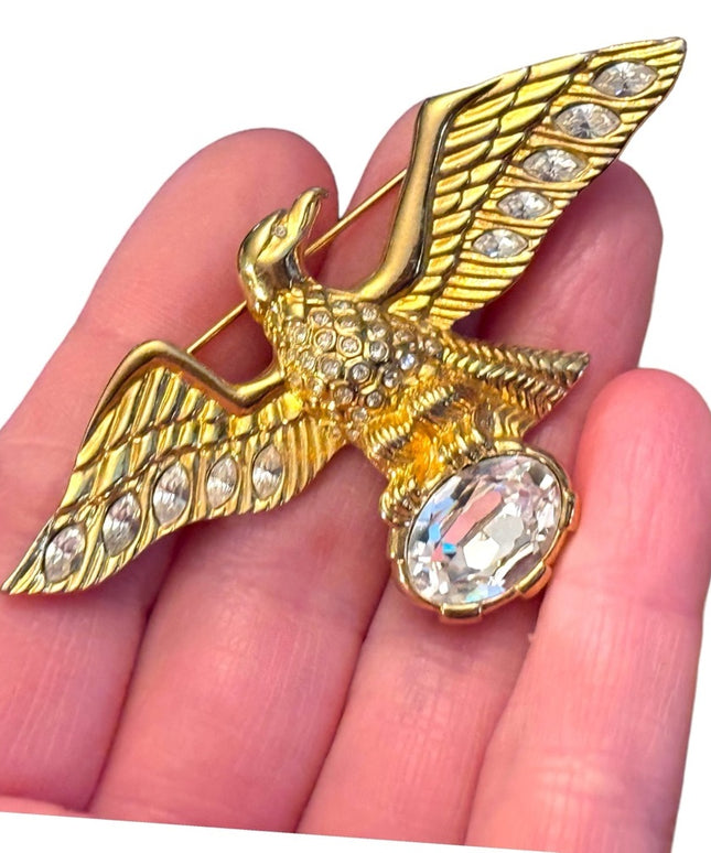 Vintage Swarovski 1980s majestic bald Eagle brooch (swan) Authentic gold finish