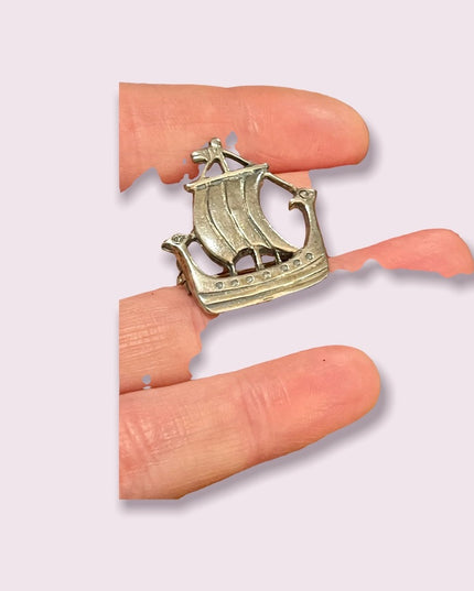 - Vintage Nordic sailing ship brooch sterling silver 925 European